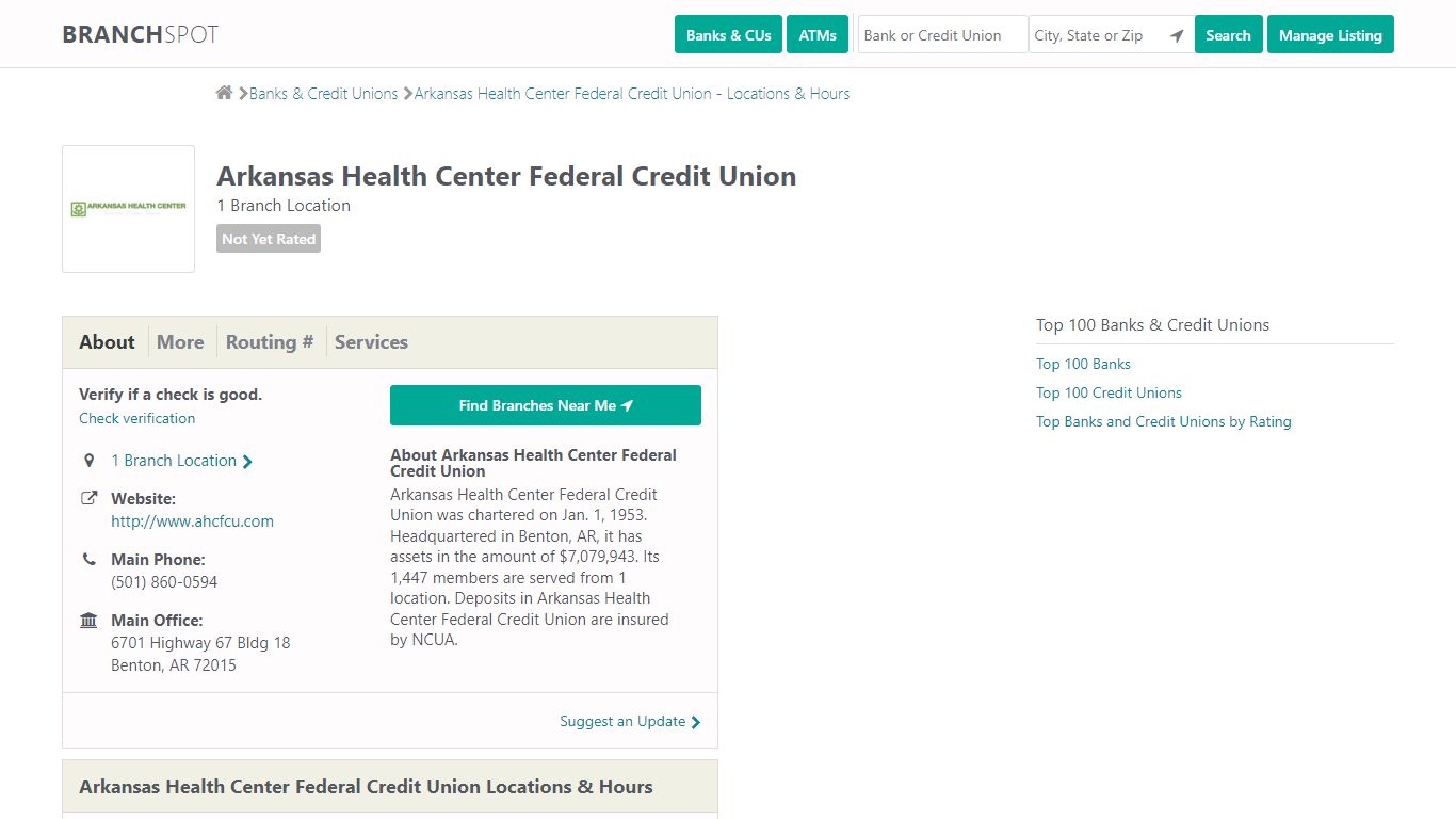 Arkansas Health Center Federal Credit Union - Branchspot
